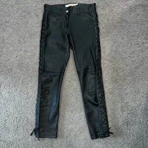 isabel marant x h&m black nappa leather lace up leg moto trouser pant